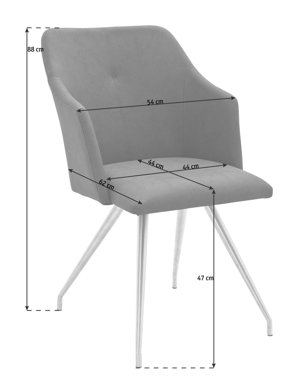 STUHL  in Edelstahl Lederlook Metall, Textil  - Taupe/Edelstahlfarben, Design, Textil/Metall (54/88/62cm) - Novel