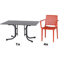 GARTENGARNITUR 5-teilig Stahl  - Anthrazit/Rot, Basics, Kunststoff/Metall (90/80/140cm) - Siena Garden