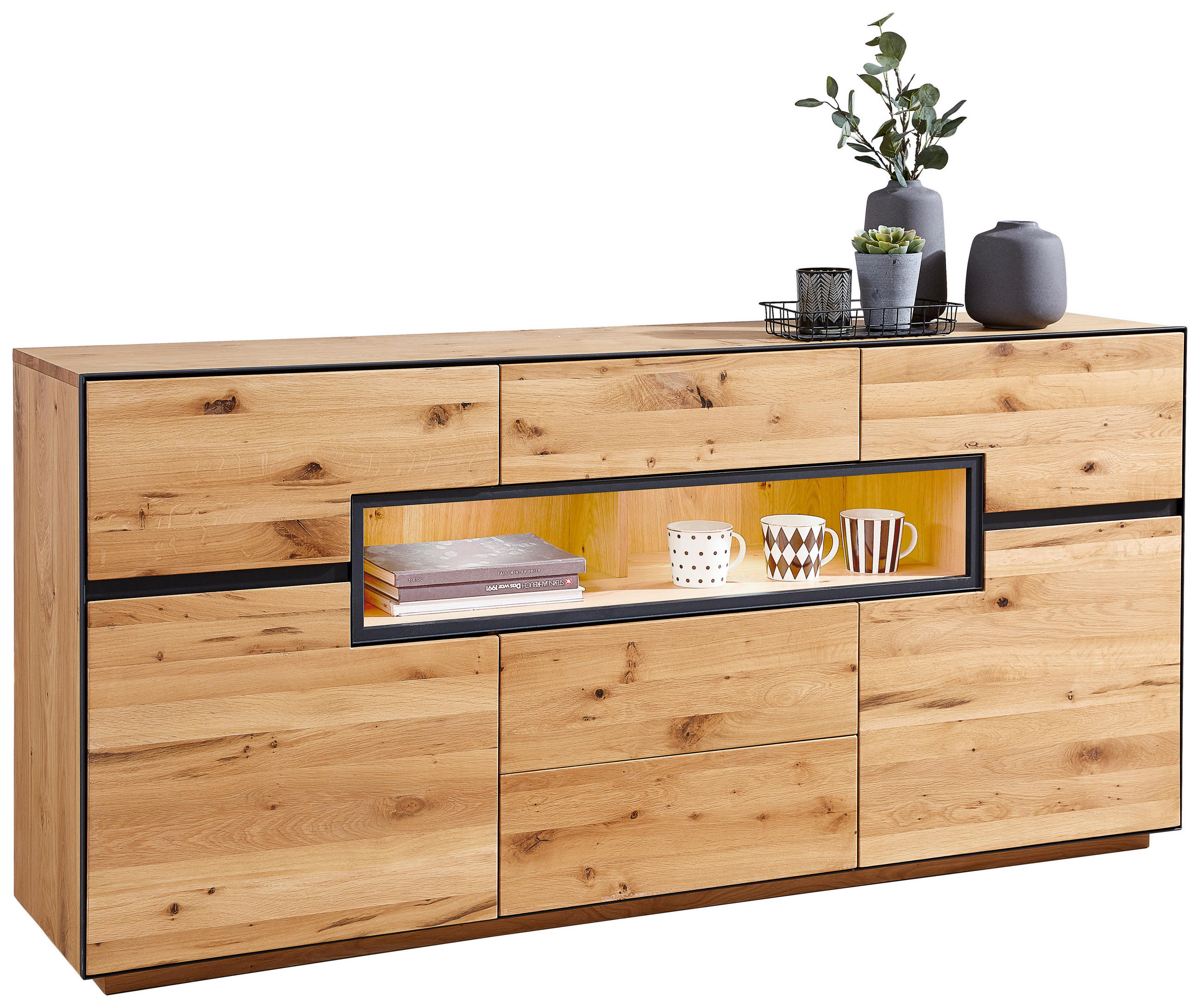 SIDEBOARD Wildeiche furniert, massiv, teilmassiv Eichefarben - Eichefarben/Anthrazit, Natur, Holz/Metall (180/85/42cm) - Linea Natura