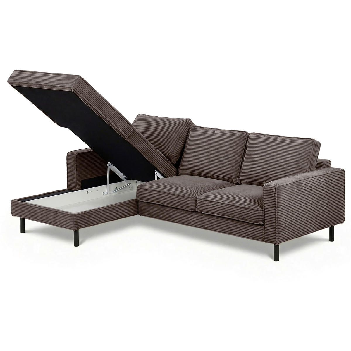 ECKSOFA Taupe Cord Bettkasten, Schlaffunktion, Rücken echt  - Taupe/Schwarz, Design, Textil/Metall (166/238cm) - Livetastic