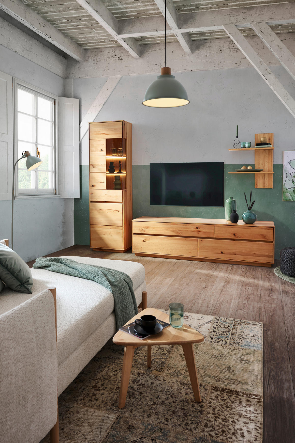 WOHNWAND  in Kernbuche  267/205/50 cm  - Kernbuche, Natur, Glas/Holz (267/205/50cm) - Cantus