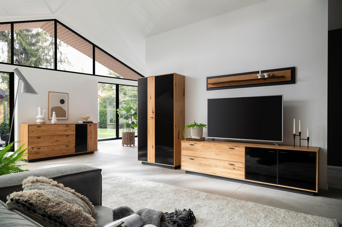 WOHNWAND  in Anthrazit, Eichefarben 319/190/50 cm  - Eichefarben/Anthrazit, Natur, Glas/Holz (319/190/50cm) - Linea Natura