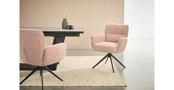 ARMLEHNSTUHL  Stoffauswahl, Sitzfläche 360° drehbar, automatische Rückholfunktion Leinenoptik  - Schwarz/Rosa, Design, Textil/Metall (67/86/68cm) - Novel