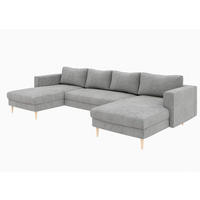 WOHNLANDSCHAFT Cord Grau  - Buchefarben/Grau, Modern, Holz/Textil (161/306/161cm) - Trendmanufaktur