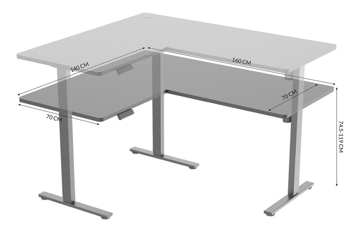 ECKSCHREIBTISCH  Weiß höhenverstellbar  - Weiß, MODERN, Holzwerkstoff/Metall (160/74,5/119/140cm) - MID.YOU