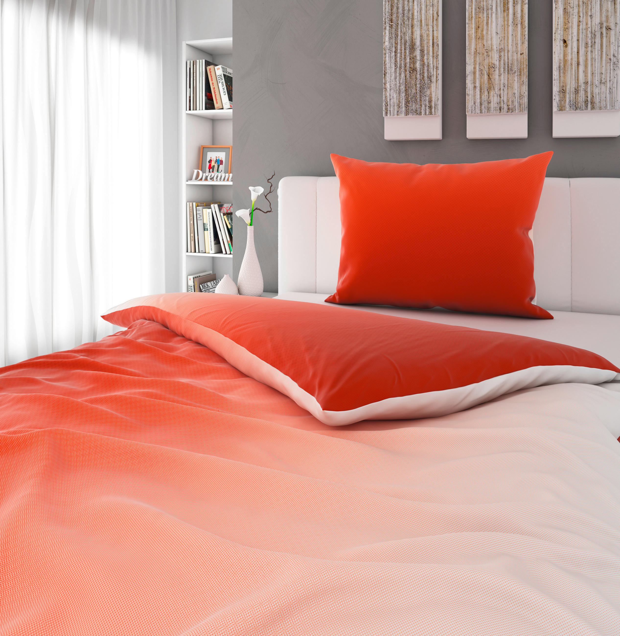 BETTWÄSCHE KALIO Satin 140/200 cm  - Orange/Weiß, KONVENTIONELL, Textil (140/200cm) - Esposa