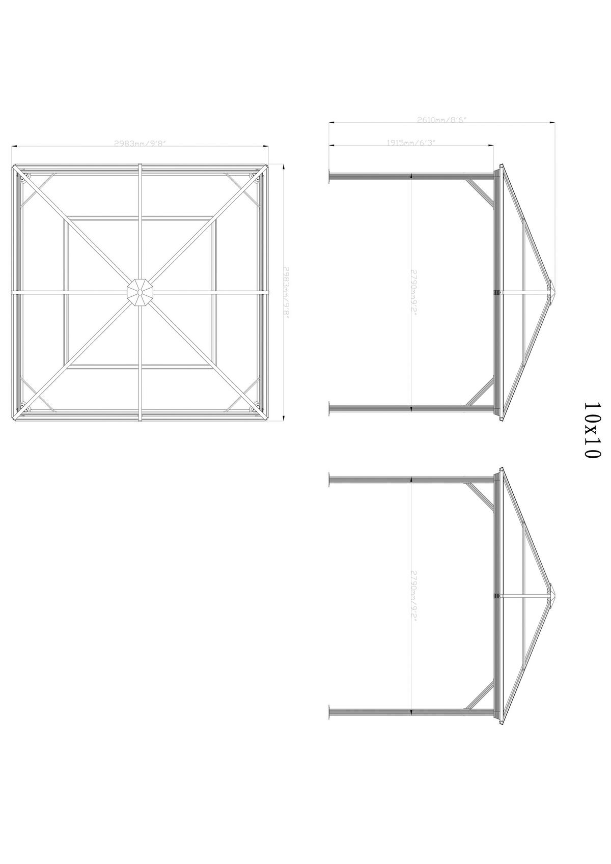 PAVILLON 298/261/298 cm Aluminium  - Anthrazit, Basics, Kunststoff/Metall (298/261/298cm) - Ambia Garden