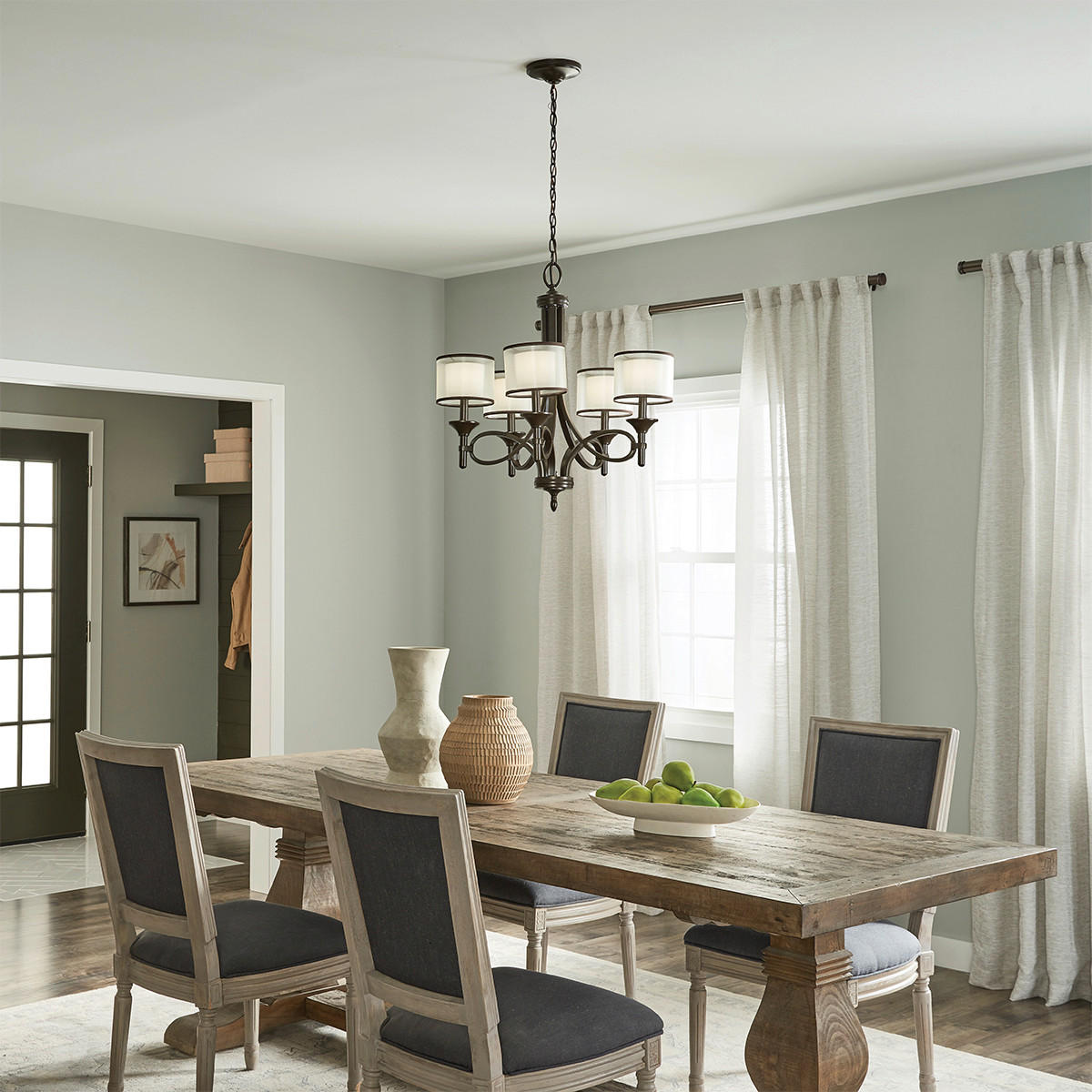 KRONLEUCHTER Lacey 63.5/75.6 cm   - Bronzefarben, Design, Glas/Textil (63.5/75.6cm) - Elstead Lighting