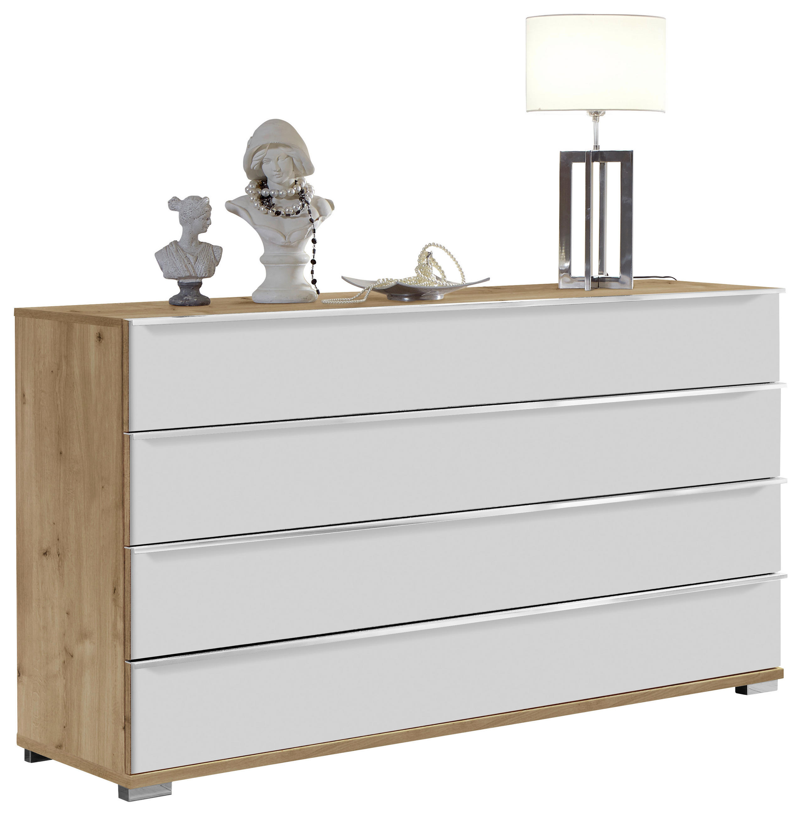 SIDEBOARD  in 149/82/42 cm  - Chromfarben/Eiche Bianco, Basics, Glas/Holzwerkstoff (149/82/42cm) - Venda