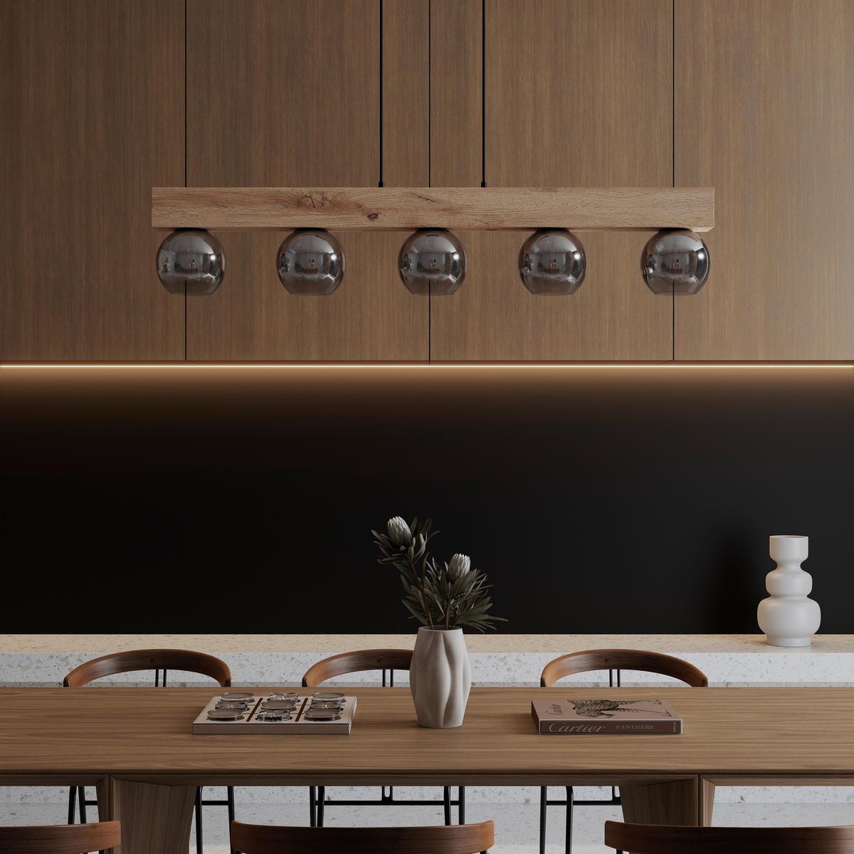 HÄNGELEUCHTE 115/15/120 cm    - Schwarz/Naturfarben, Natur, Glas/Holzwerkstoff (115/15/120cm) - Globo