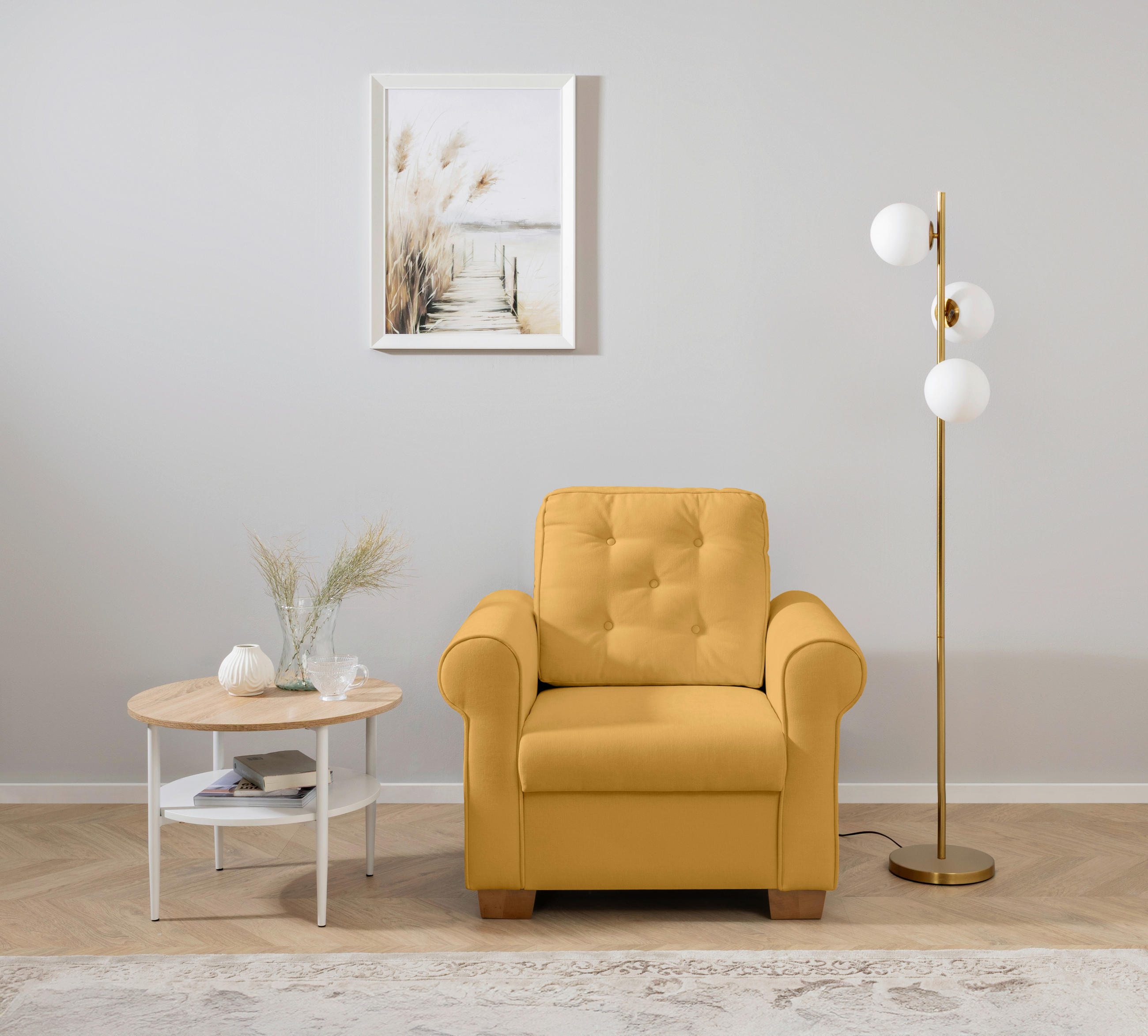 SESSEL in Gelb  - Gelb/Buchefarben, Design, Holz/Textil (93/89/82cm) - MID.YOU