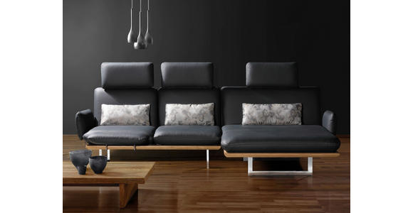 OTTOMANE  in Echtleder Schwarz  - Chromfarben/Schwarz, Design, Leder/Holz (134/92/165/218cm) - Dieter Knoll