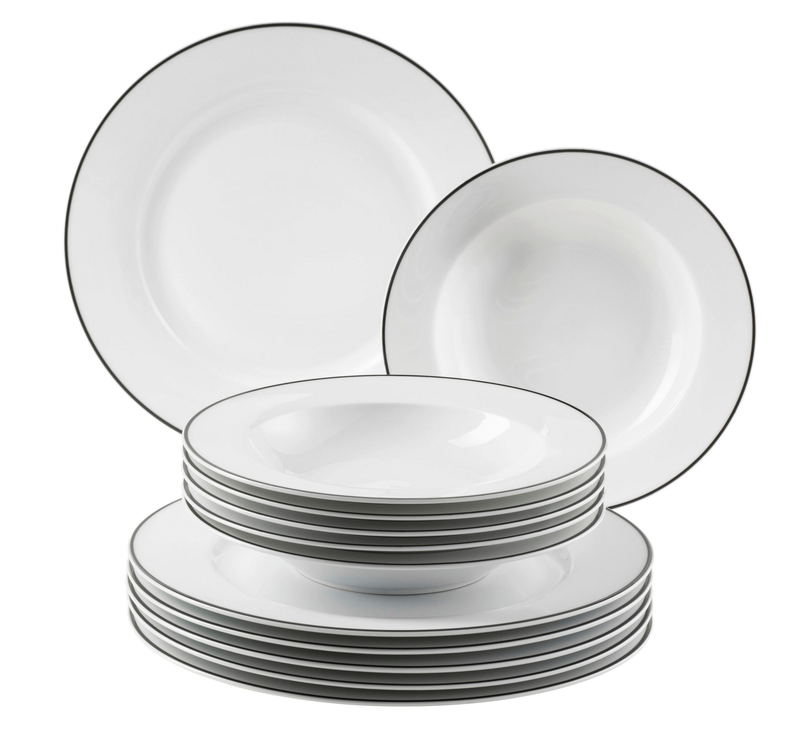 TAFELSERVICE Schwarz, Weiß Nola 12-teilig  - Schwarz/Weiß, Basics, Keramik - Mäser