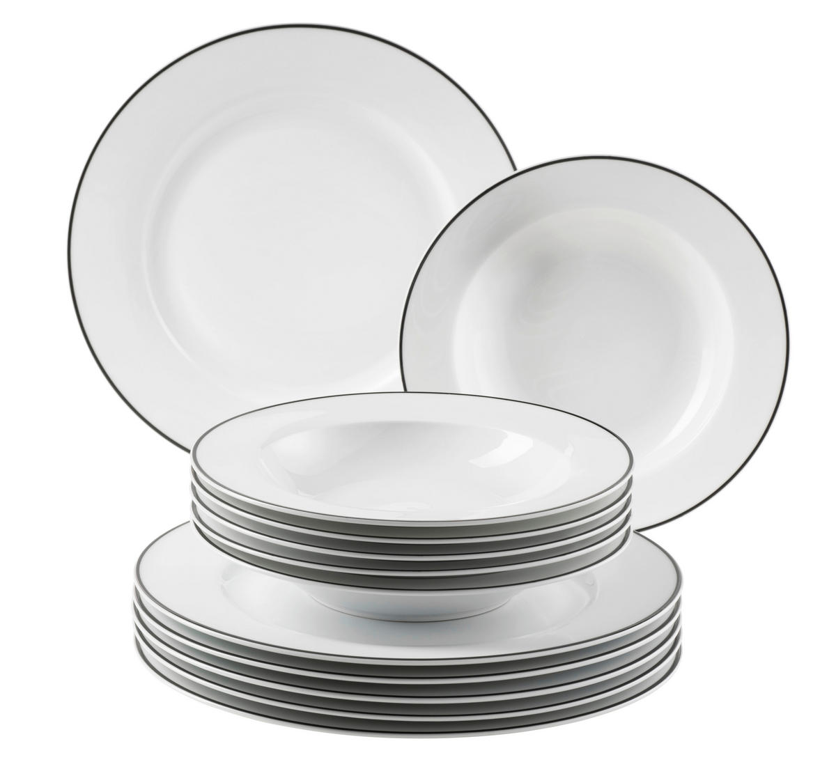 TAFELSERVICE Nola 12-teilig  - Schwarz/Weiß, Basics, Keramik - Mäser