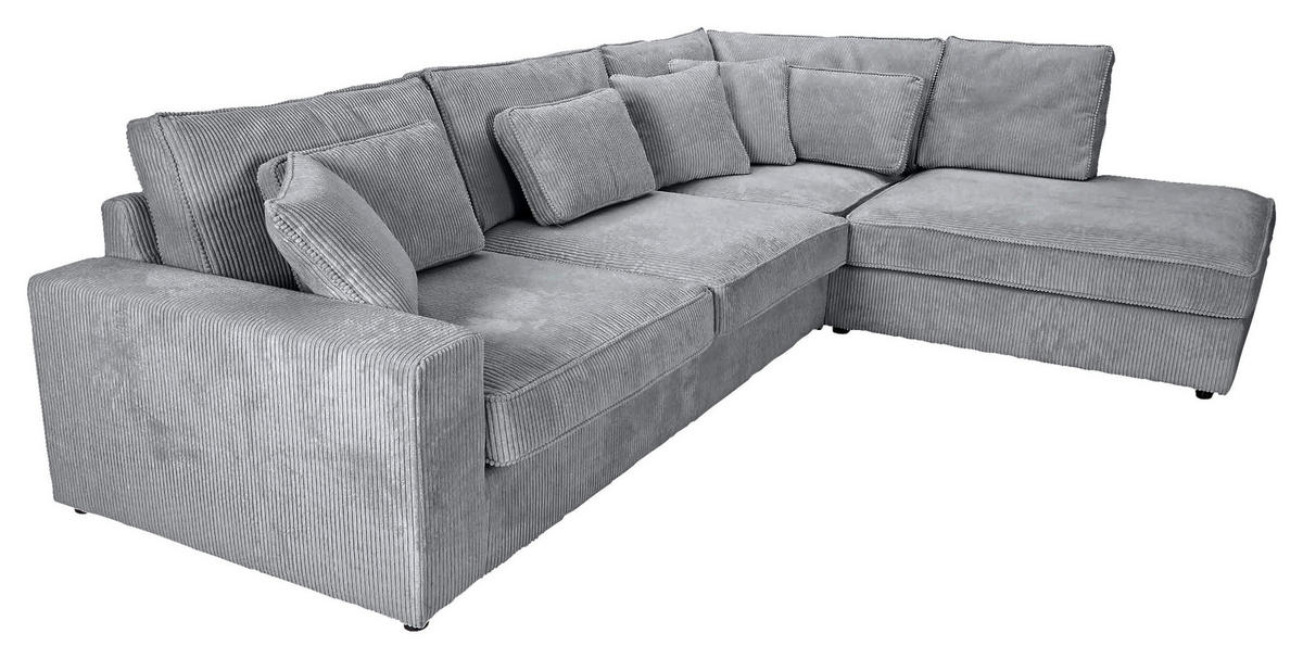 ECKSOFA  in Cord Hellgrau Zierkissen, Rückenkissen, Rücken echt  307/228 cm  - Hellgrau/Schwarz, MODERN, Kunststoff/Textil (307/228cm) - Carryhome