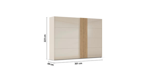 SCHWEBETÜRENSCHRANK 301/223/68 cm 2-türig Eichefarben, Champagner - Champagner/Eichefarben, Design, Glas/Holzwerkstoff (301/223/68cm) - Novel