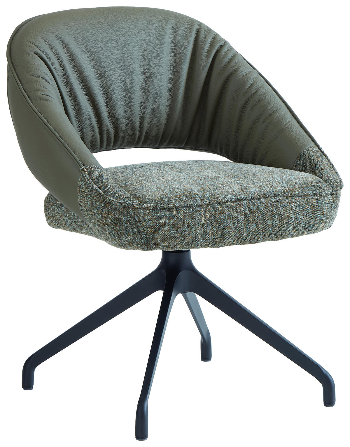 ARMLEHNSTUHL  Sitzfläche 360° drehbar, automatische Rückholfunktion Leinenoptik Echtleder  Grün, Schwarz  - Schwarz/Grün, Design, Leder/Textil (60/81/63.5cm) - Dieter Knoll