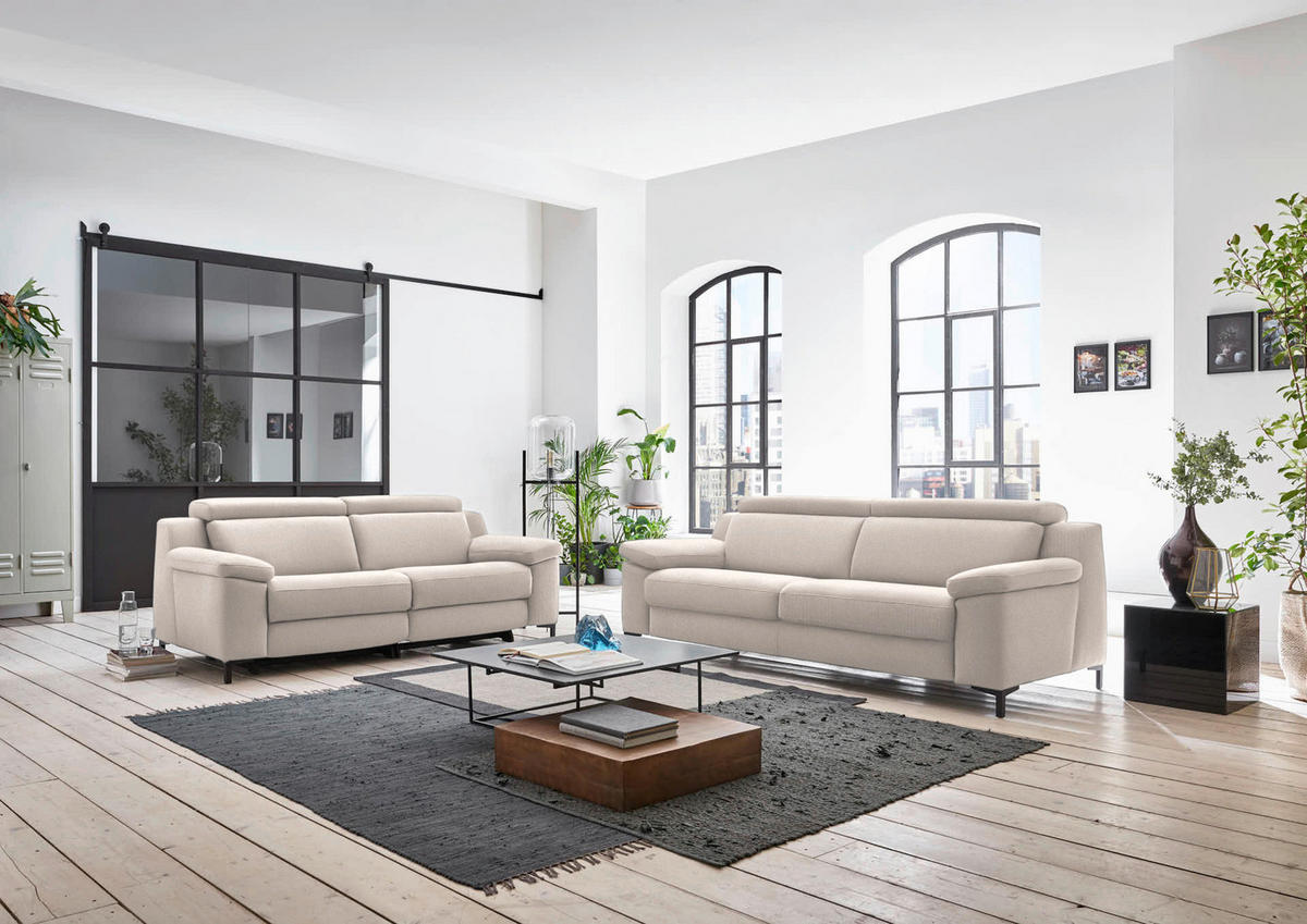 3-SITZER-SOFA in Chenille Beige  - Beige/Schwarz, Design, Textil/Metall (230/104/104cm) - Valdera