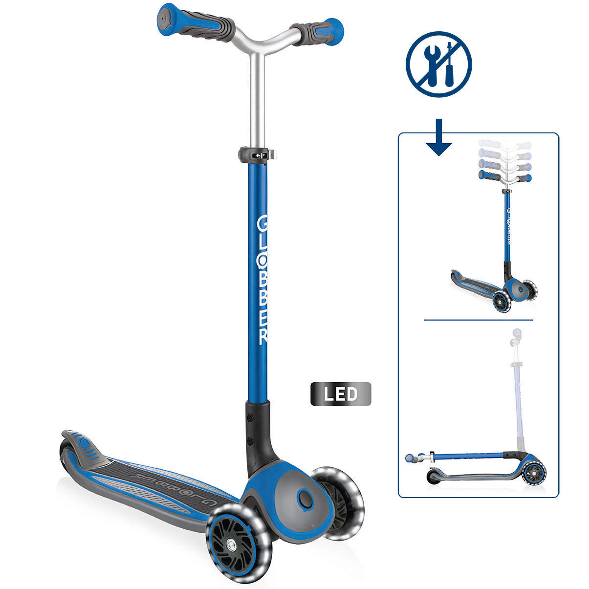 KINDERSCOOTER MASTER LIGHTS  - Dunkelblau, Basics (61/37/94cm) - GLOBBER