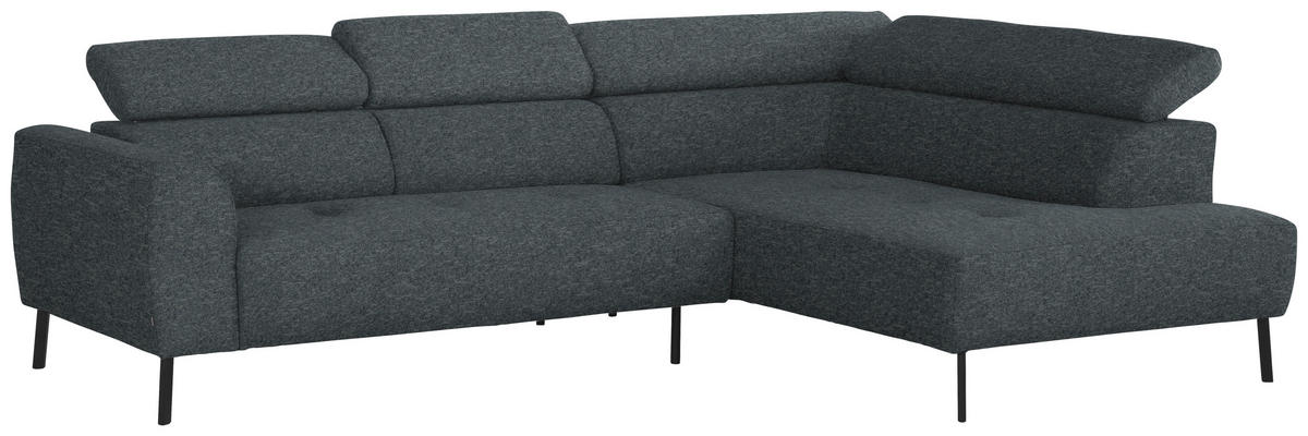 ECKSOFA in Chenille Grau  - Schwarz/Grau, Design, Textil/Metall (280/205cm) - MID.YOU