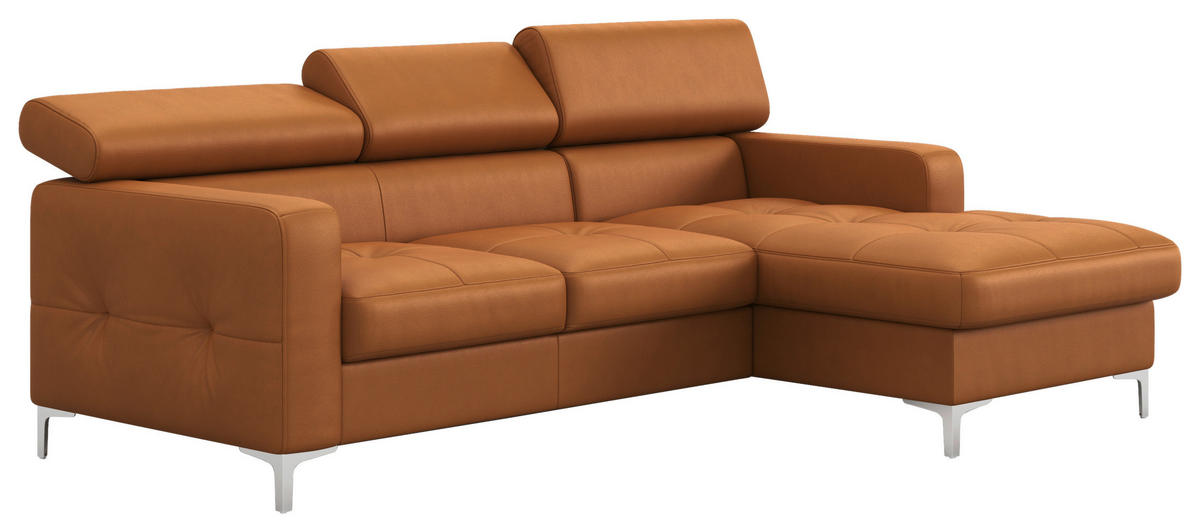 ECKSOFA in Echtleder Gelb  - Chromfarben/Gelb, Design, Leder/Metall (227/168cm) - Livetastic
