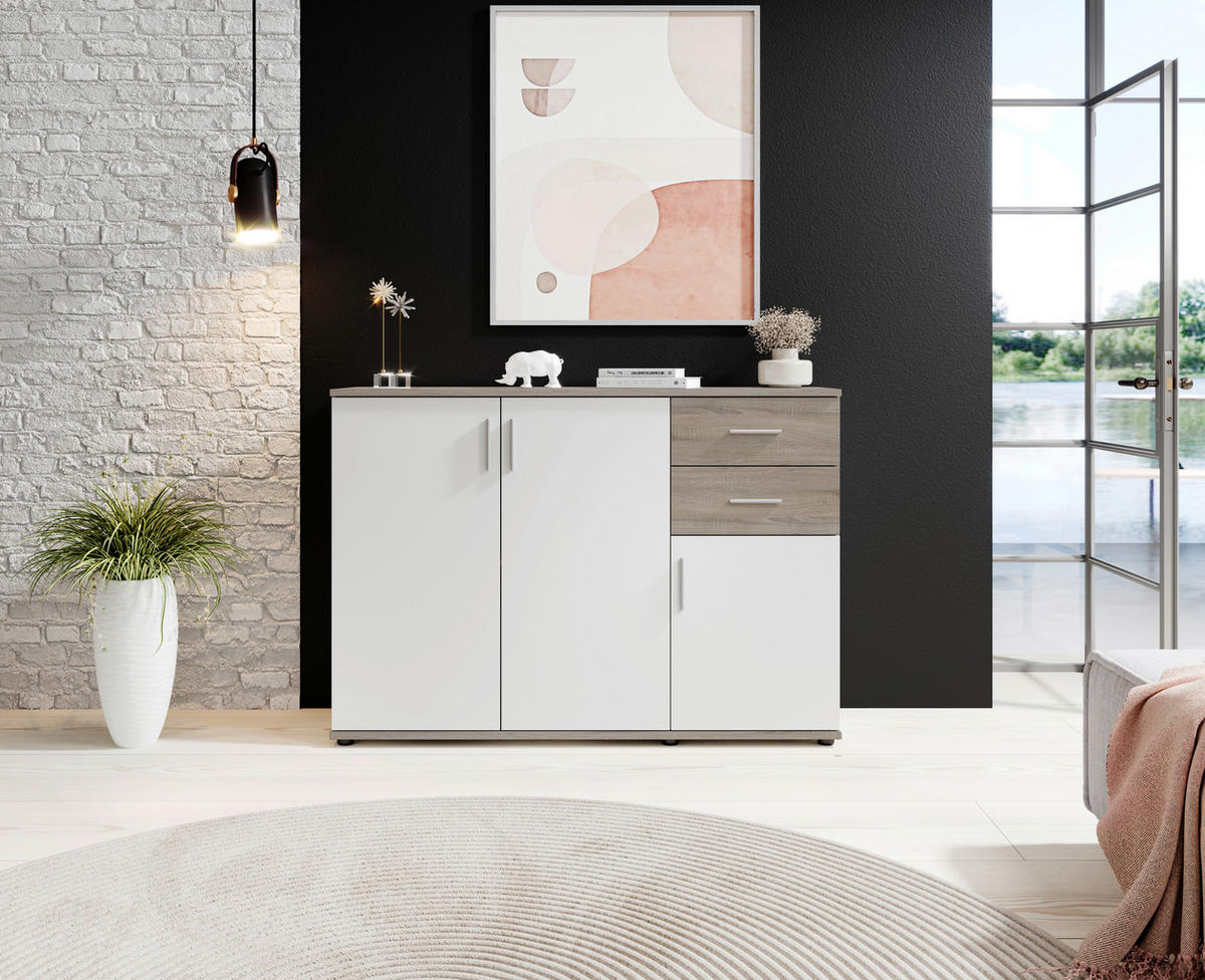KOMMODE Bobby  in 120/82/35 cm  - Eiche dunkel/Silberfarben, KONVENTIONELL, Holzwerkstoff/Kunststoff (120/82/35cm) - Boxxx