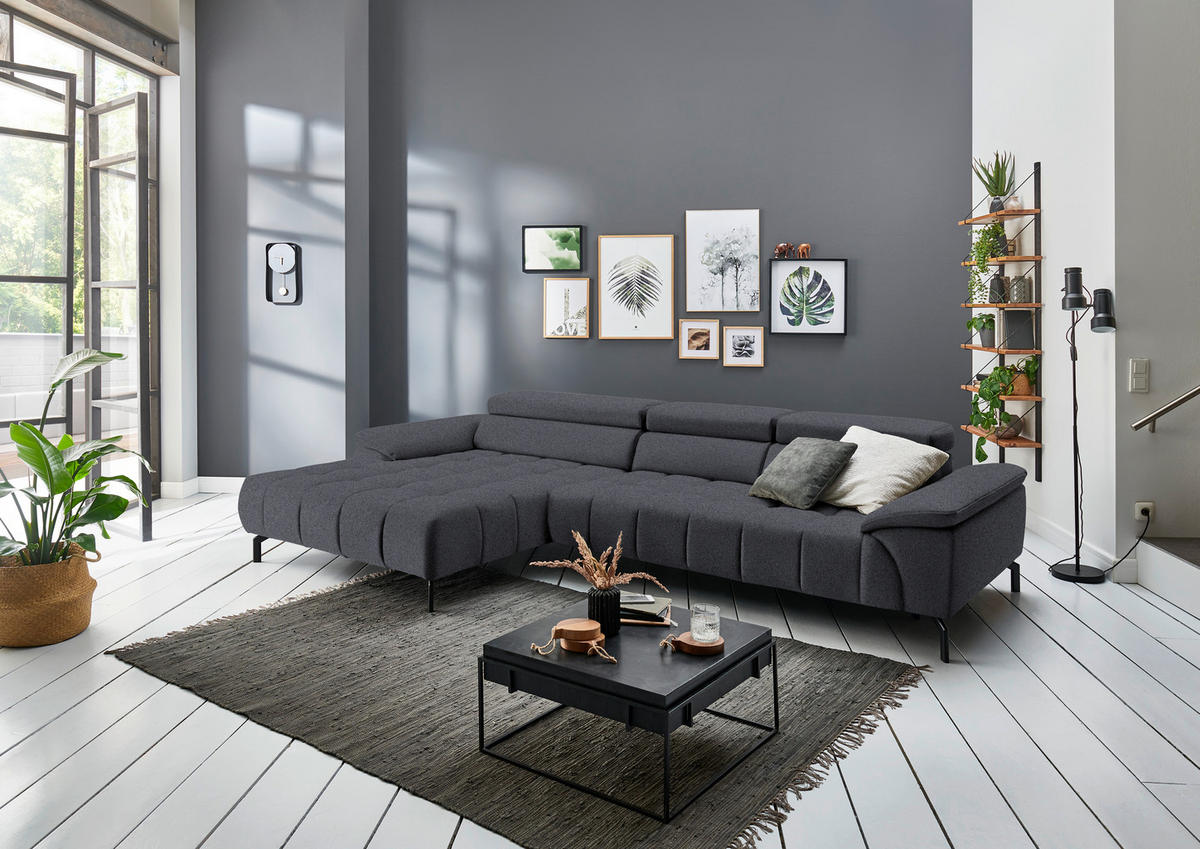 ECKSOFA in Webstoff Anthrazit  - Anthrazit/Schwarz, Design, Textil/Metall (190/329cm) - Beldomo Style