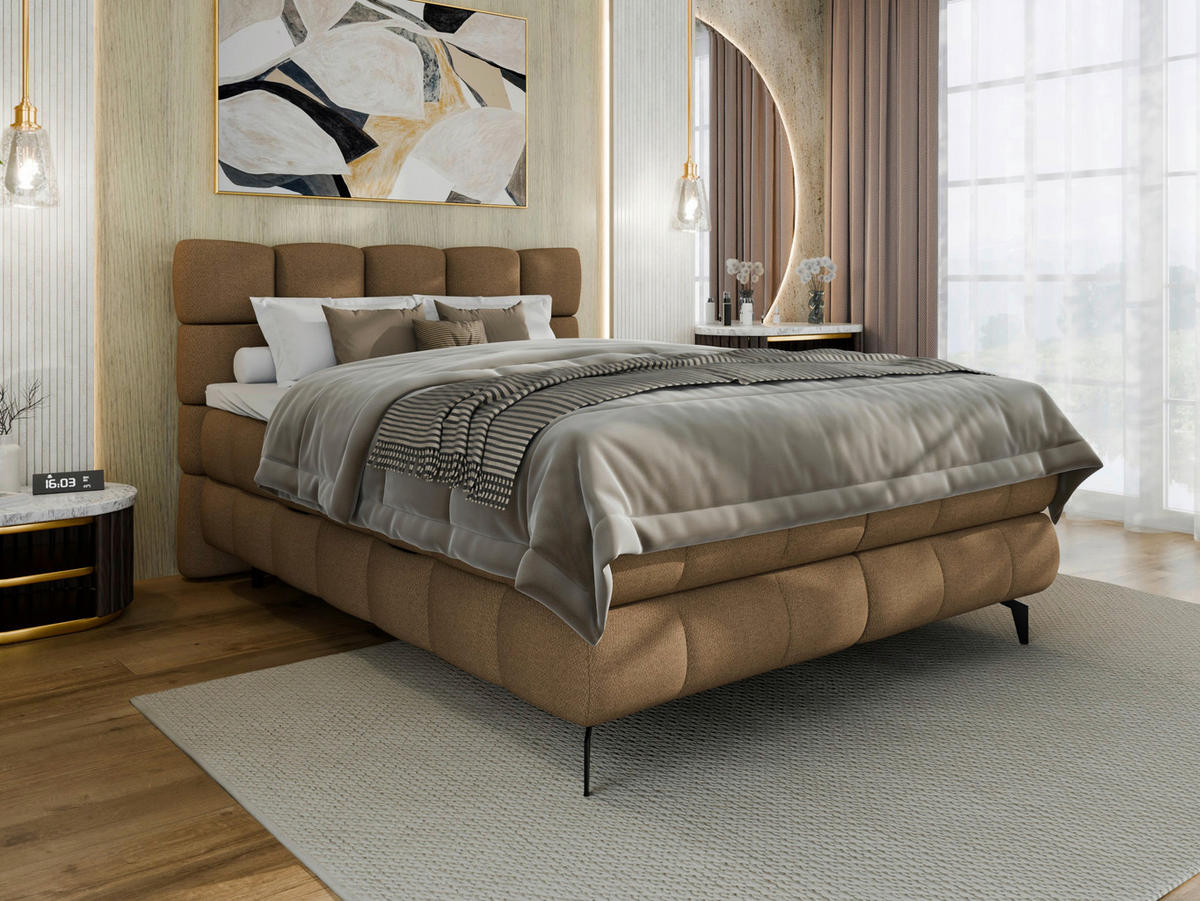 BOXBETT 140/200 cm,  in Braun, Bettkasten, Topper, H3 + H3 = fest  - Schwarz/Braun, Trend, Textil/Metall (140/200cm) - Esposa