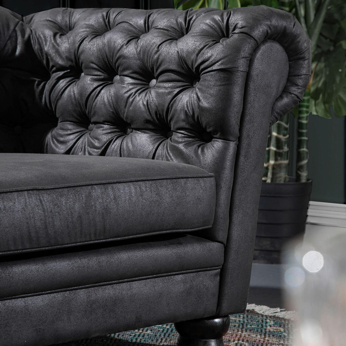 CHESTERFIELD-SOFA Mikrofaser Dunkelgrau  - Dunkelgrau/Dunkelbraun, KONVENTIONELL, Textil (203/79/93cm) - Livetastic