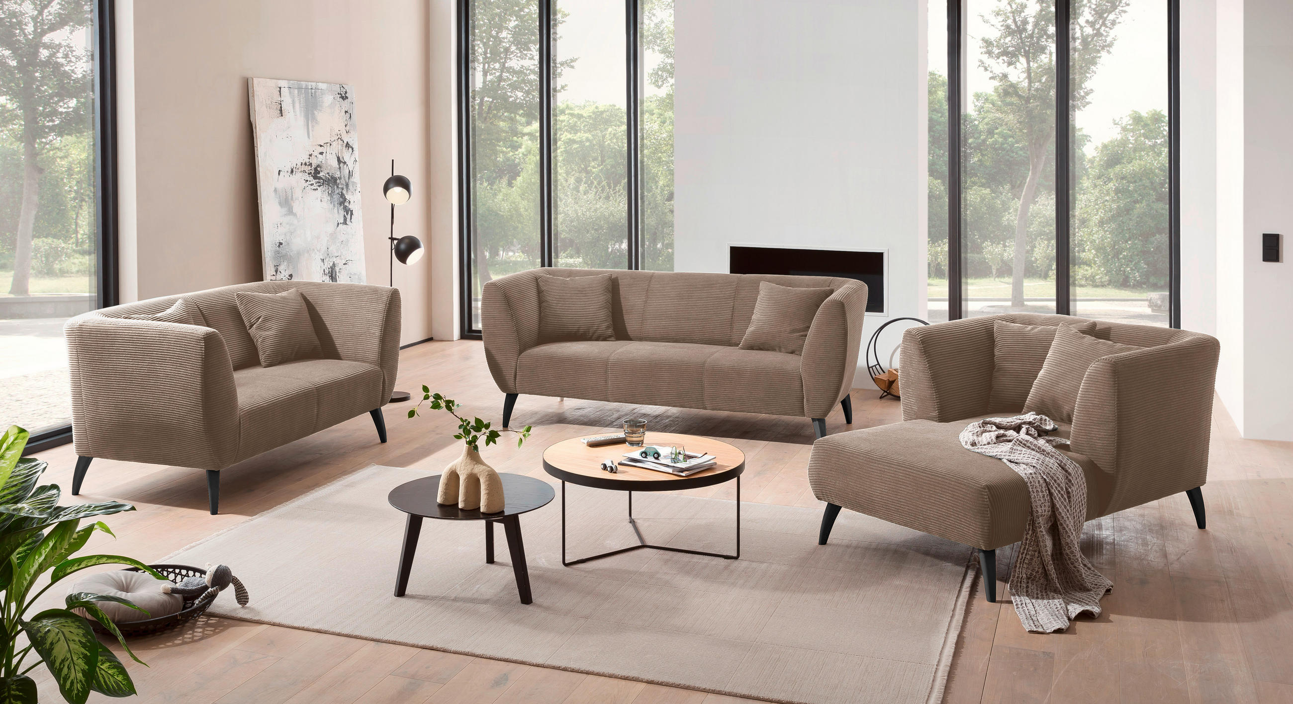XXL-SESSEL Cord Graubraun    - Graubraun/Schwarz, MODERN, Holz/Textil (108/84/155cm) - MID.YOU