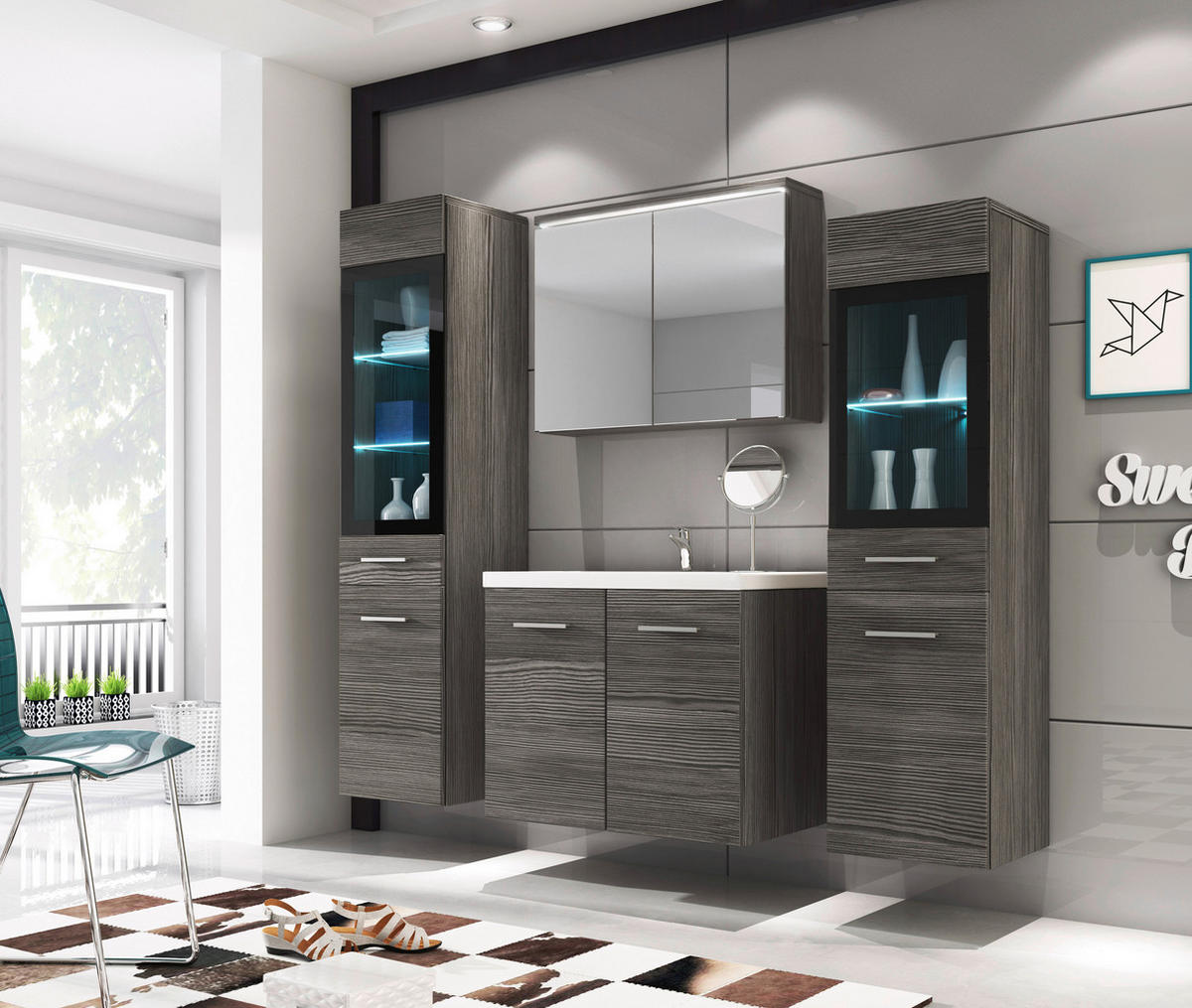 BADEZIMMER 5-teilig  in 120 cm  - Eichefarben/Weiß, Basics, Glas/Holzwerkstoff (120cm) - P & B