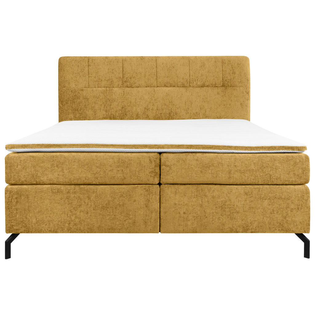Thumbnail - Esposa Boxspringbett, Currygelb, Textil, H4, Höhe ca. 17 cm, 160x200 cm, Stoffauswahl, Topper durchgehend, Matratze in v...