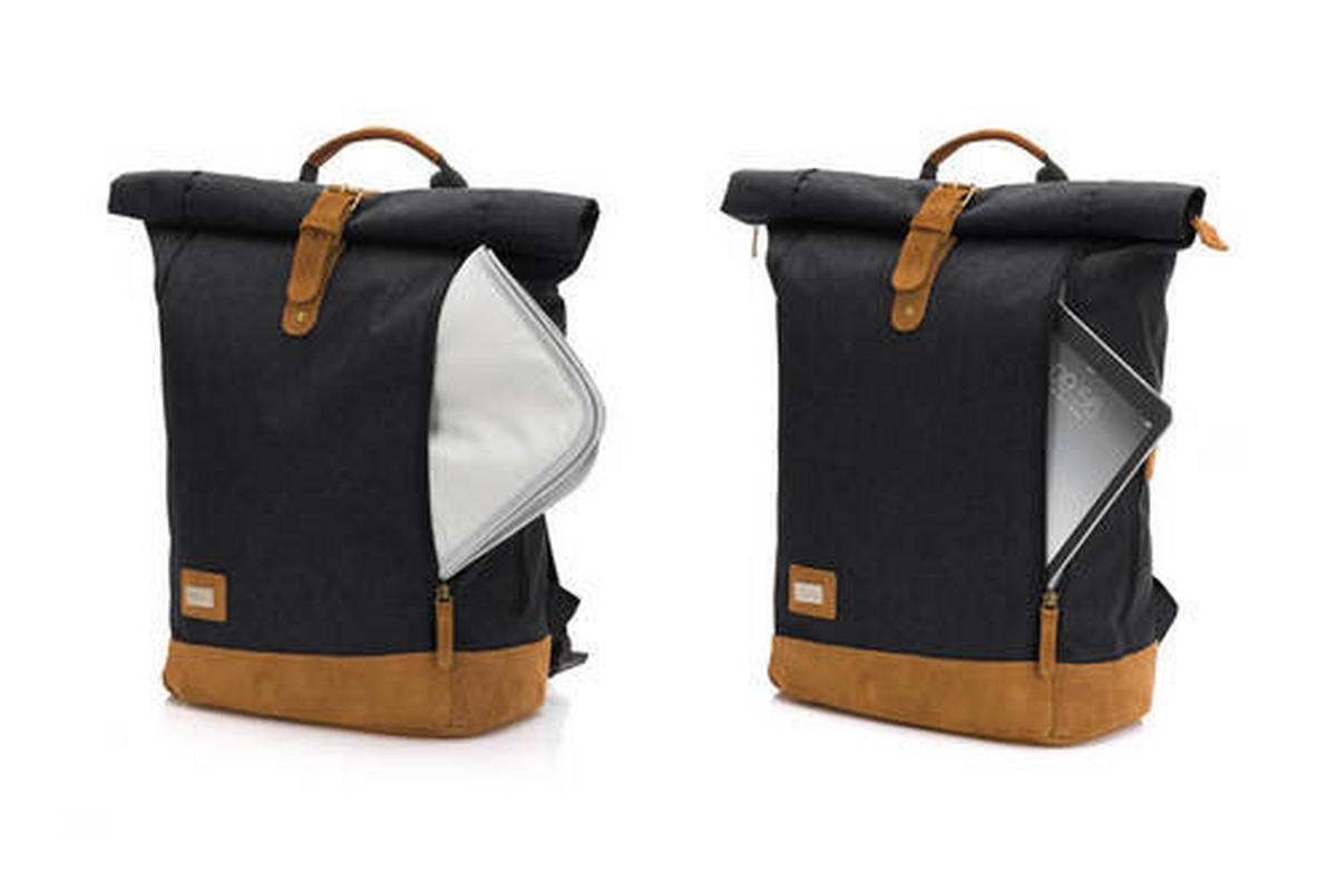 WICKELRUCKSACK Berlin  - Schwarz/Braun, Basics, Leder/Textil (28/16/55cm) - Fillikid