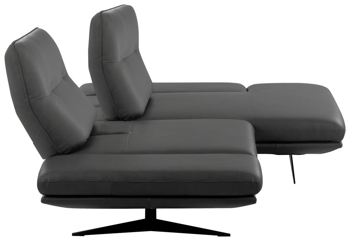 ECKSOFA 235/160 cm  in Echtleder Dunkelgrau Rücken echt, Armteilverstellung, Kopfteilverstellung, Sitztiefenverstellung  235/160 cm  - Dunkelgrau/Schwarz, Design, Leder/Metall (235/160cm) - Celina Home