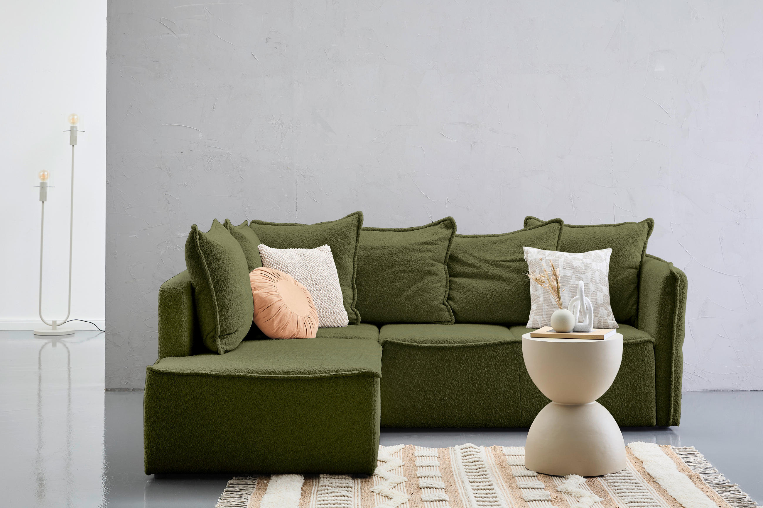 ECKSOFA in Chenille Olivgrün  - Schwarz/Olivgrün, Konventionell, Kunststoff/Textil (193/233cm) - Carryhome