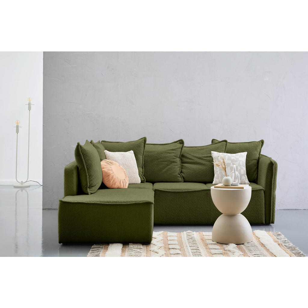 Thumbnail - Carryhome Ecksofa, Olivgrün, Textil, 3-Sitzer, L-Form, Ottomane links, 233x193 cm, Liegefunktion, seitenverkehrt erhältl...