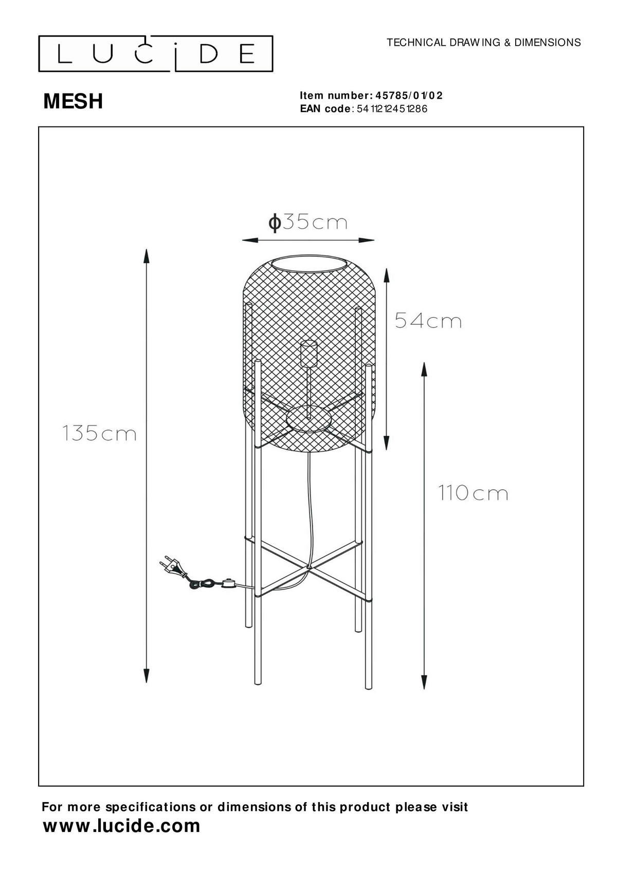STEHLEUCHTE 35/135 cm    - Messingfarben/Schwarz, Design, Metall (35/135cm) - Lucide