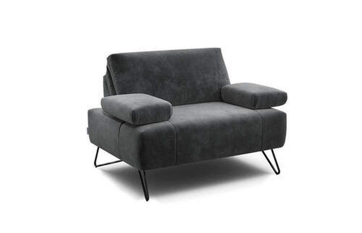 SESSEL in Samt Anthrazit  - Anthrazit/Schwarz, Design, Textil/Metall (114-142/85/86-94cm) - SENSOO