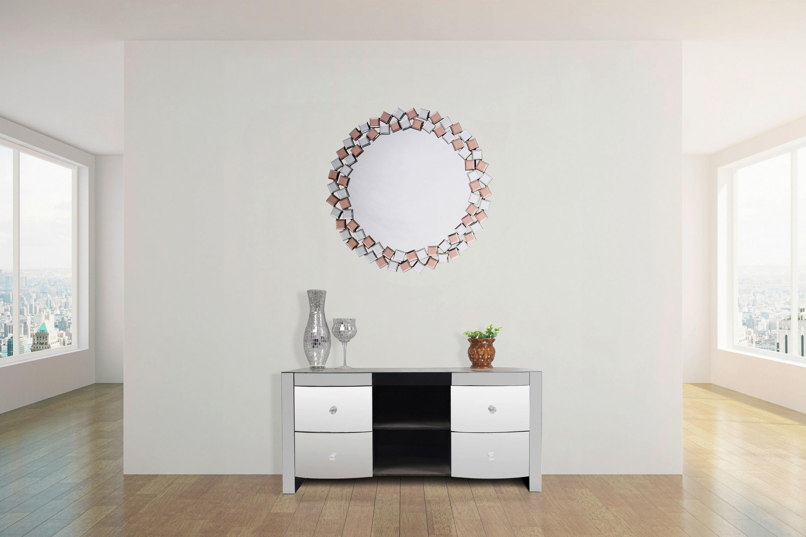 WANDSPIEGEL  - Silberfarben/Roségold, Basics, Glas/Holzwerkstoff (80/80/1,6cm) - Kayoom