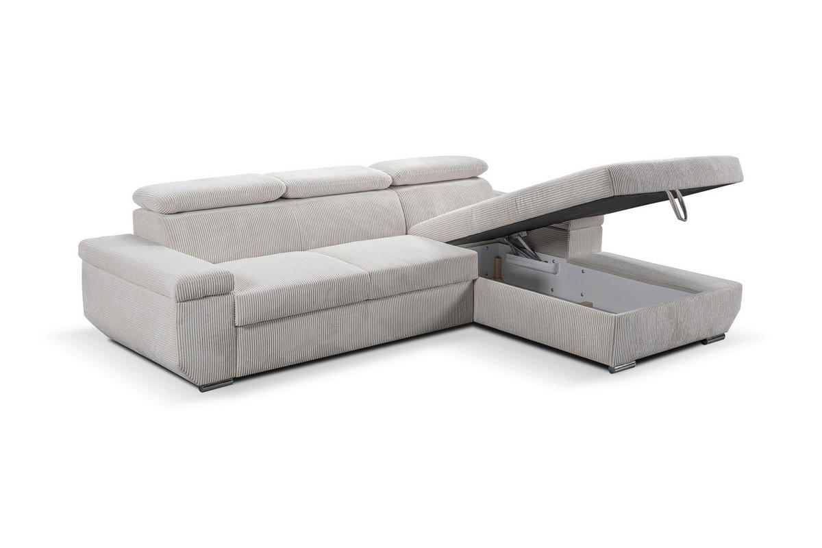 ECKSOFA LARS Creme Cord  - Chromfarben/Creme, Basics, Kunststoff/Textil (268/189cm) - Livetastic