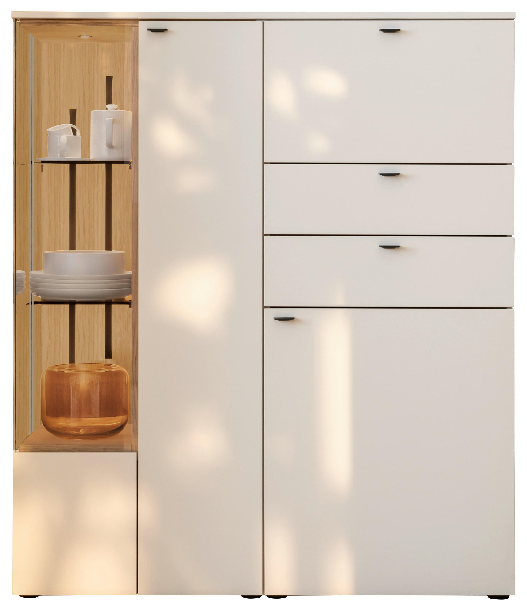 HIGHBOARD Weiß, Wildeiche  120/140/43 cm  - Wildeiche/Anthrazit, Design, Glas/Holz (120/140/43cm) - Venjakob