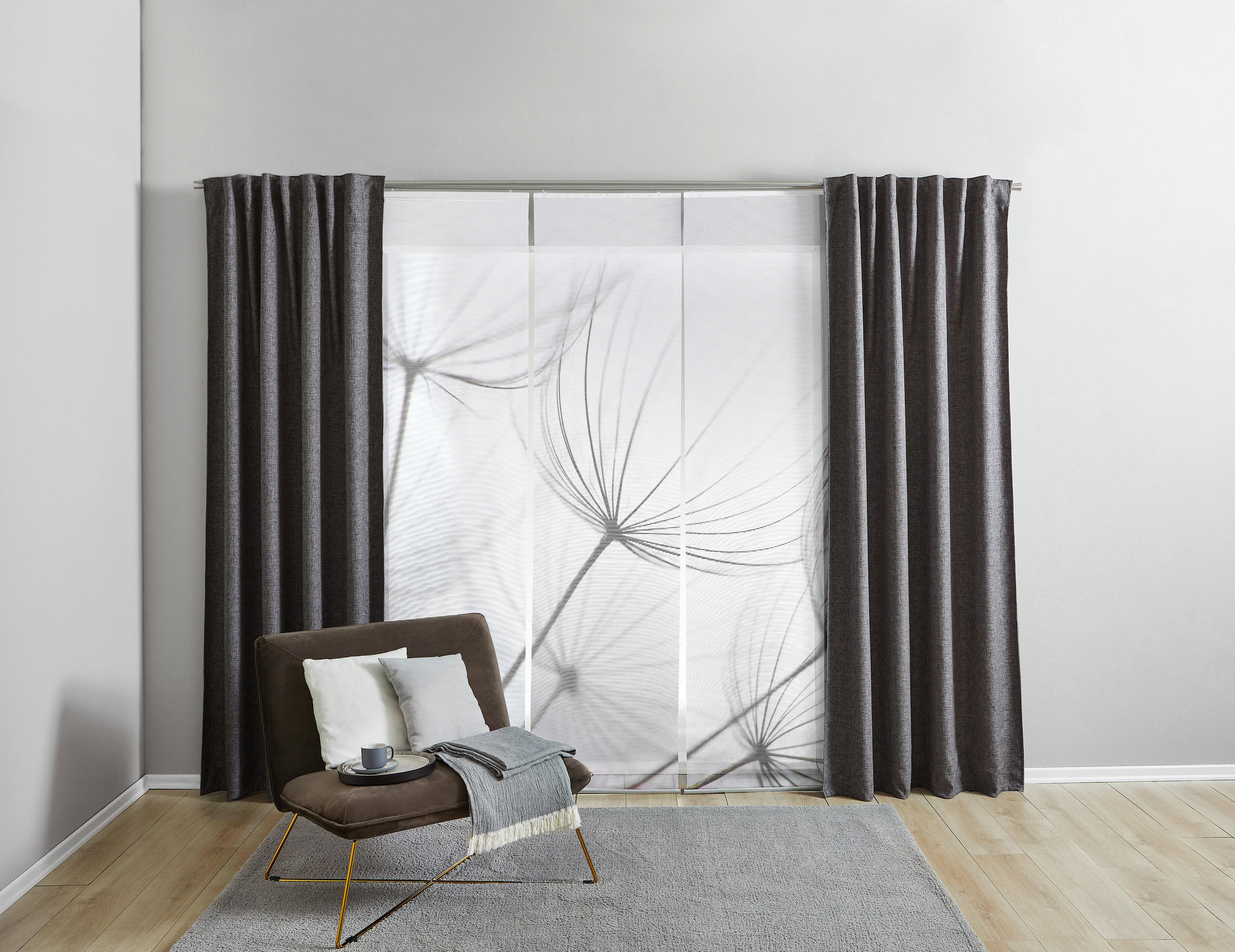 FLÄCHENVORHANG  3 Stück  transparent   60/245 cm  - Weiß/Grau, Natur, Textil (60/245cm) - Novel