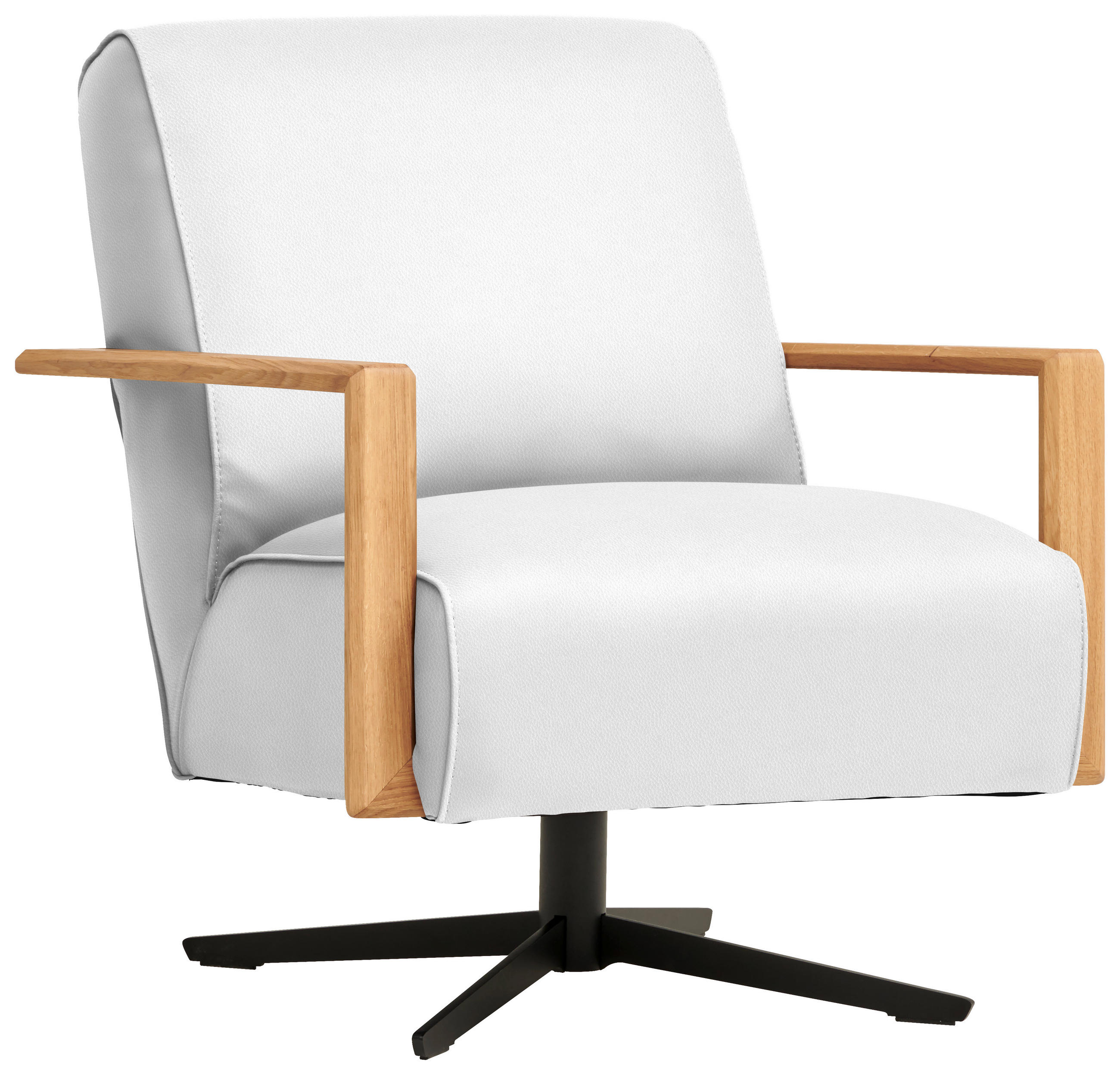 SESSEL in Echtleder Weiß  - Wildeiche/Schwarz, Design, Leder/Holz (72/82/86cm) - Koinor