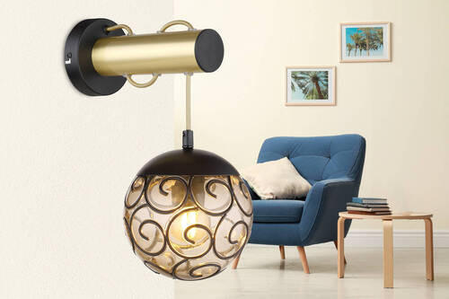 VÄGGLAMPA Maxi 15/24,5/36 cm   - brun/grå, Klassisk, metall/plast (15/24,5/36cm) - Globo