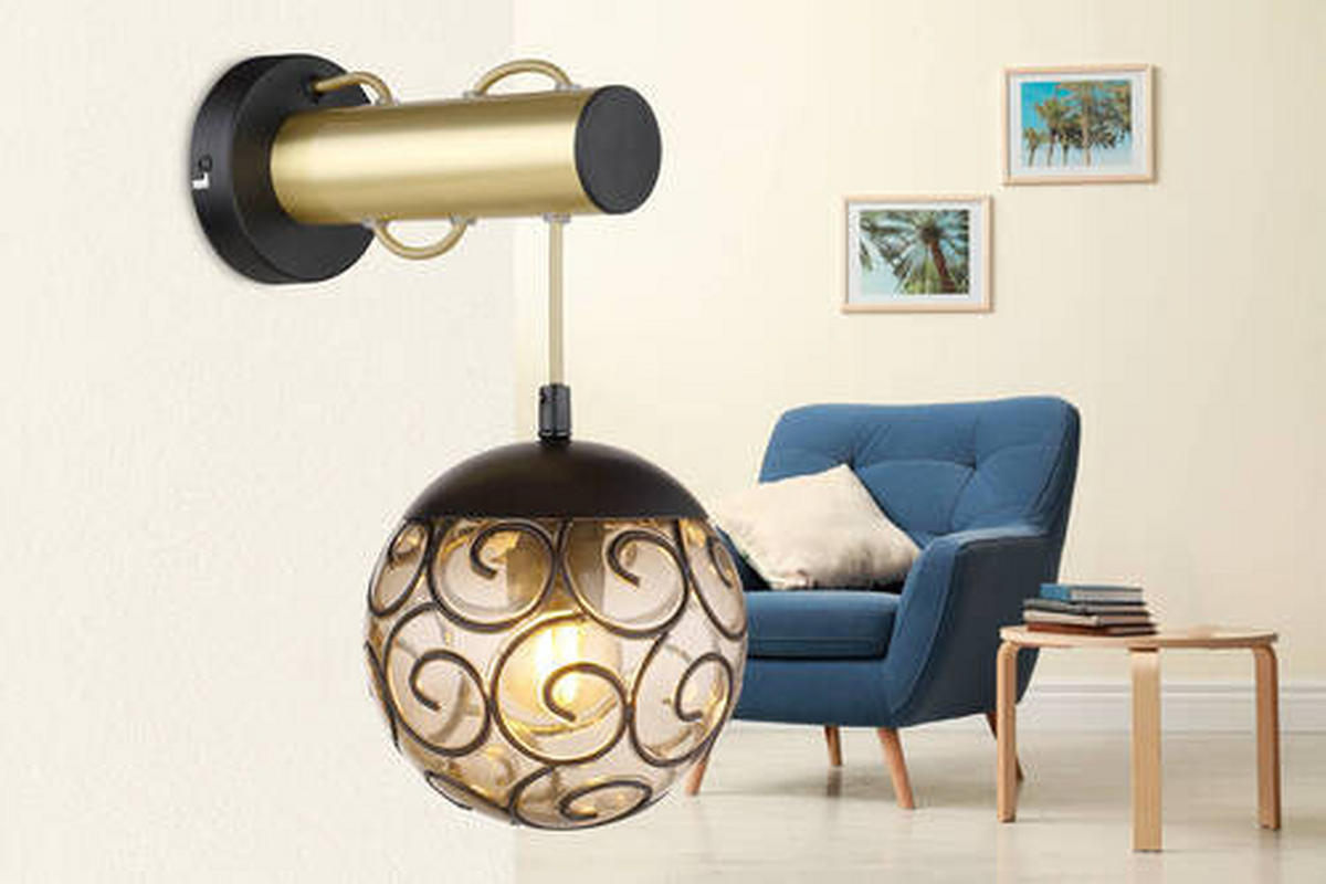 WANDLEUCHTE - Goldfarben/Schwarz, Konventionell, Kunststoff/Metall (15/24,5/36cm) - Globo