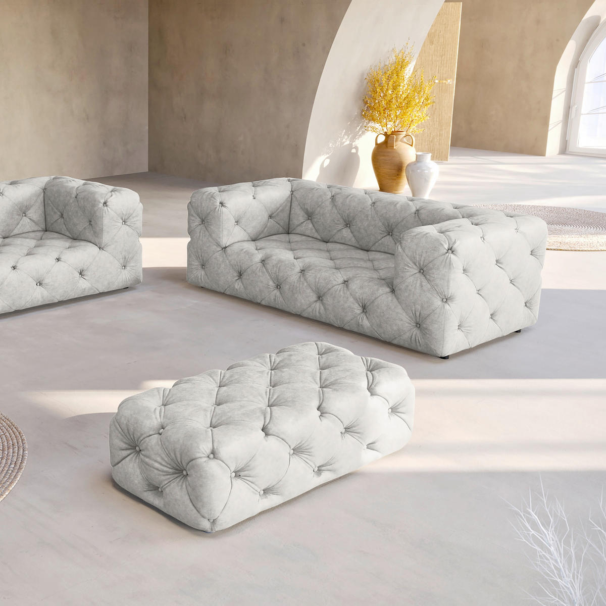 2-SITZER-SOFA Fresco in Mikrofaser Hellgrau  - Hellgrau/Schwarz, Design, Kunststoff/Textil (193/71/100cm) - P & B