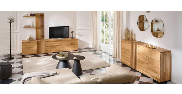 WOHNWAND  in Eichefarben  248,8/175,3/44 cm  - Eichefarben/Schwarz, Natur, Holz (248,8/175,3/44cm) - Linea Natura