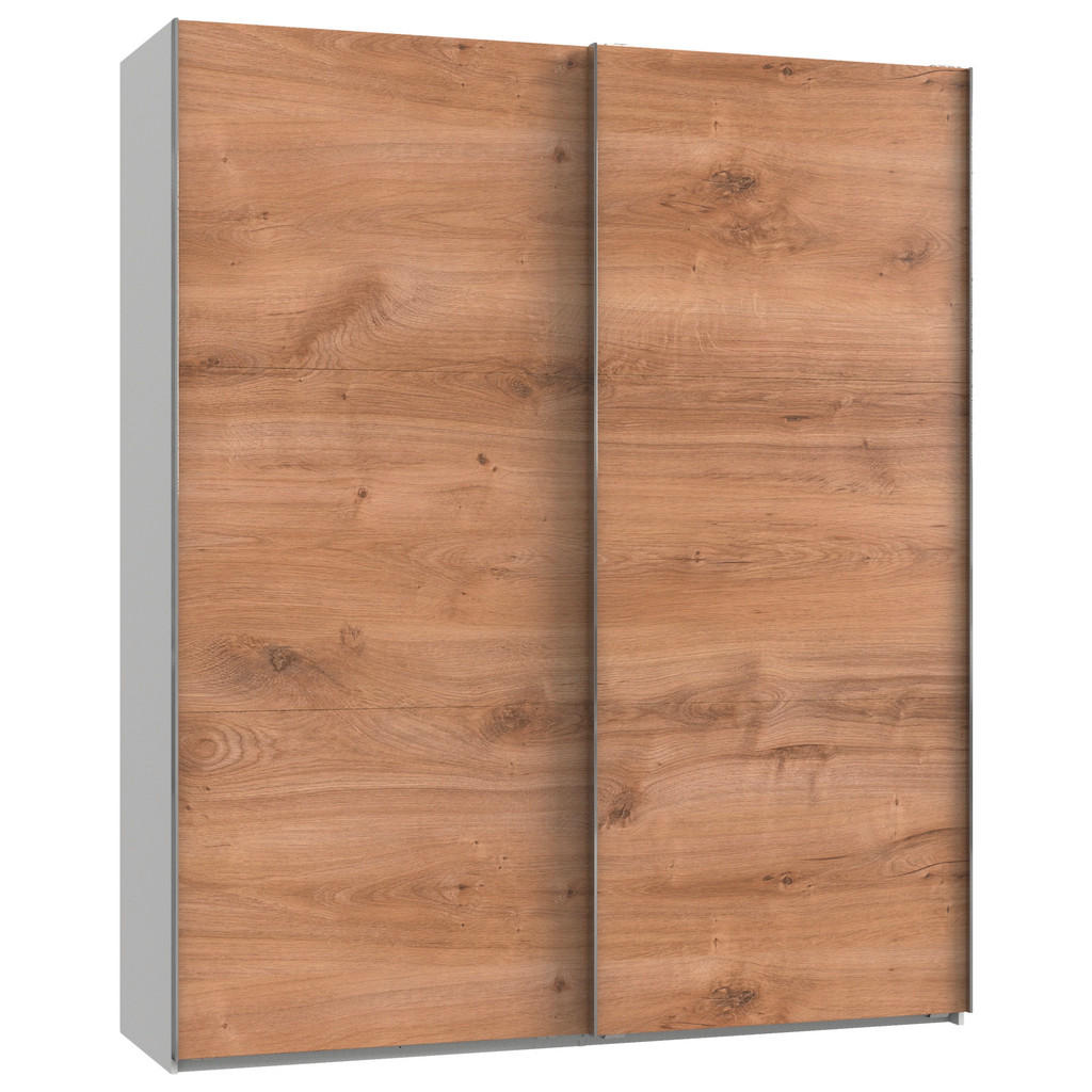 Schwebetürenschrank 200cm Level, Weiß/Eiche Dekor