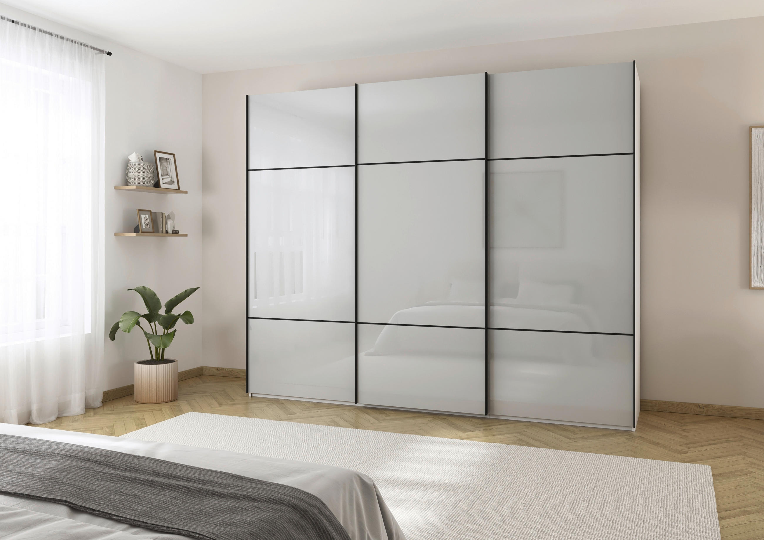 SCHWEBETÜRENSCHRANK  in Grau, Weiß  - Schwarz/Weiß, KONVENTIONELL, Glas/Holzwerkstoff (271/223/68cm) - Novel