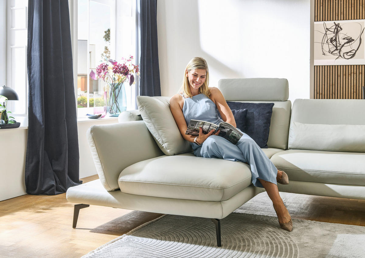 ECKSOFA Silberfarben Echtleder  - Silberfarben/Schwarz, Design, Leder/Metall (195/308cm) - Dieter Knoll